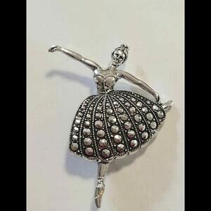 Vintage Small Ballerine Faux Marquesite Brooch 1 1/2 inches W x 1 1/2 inches T